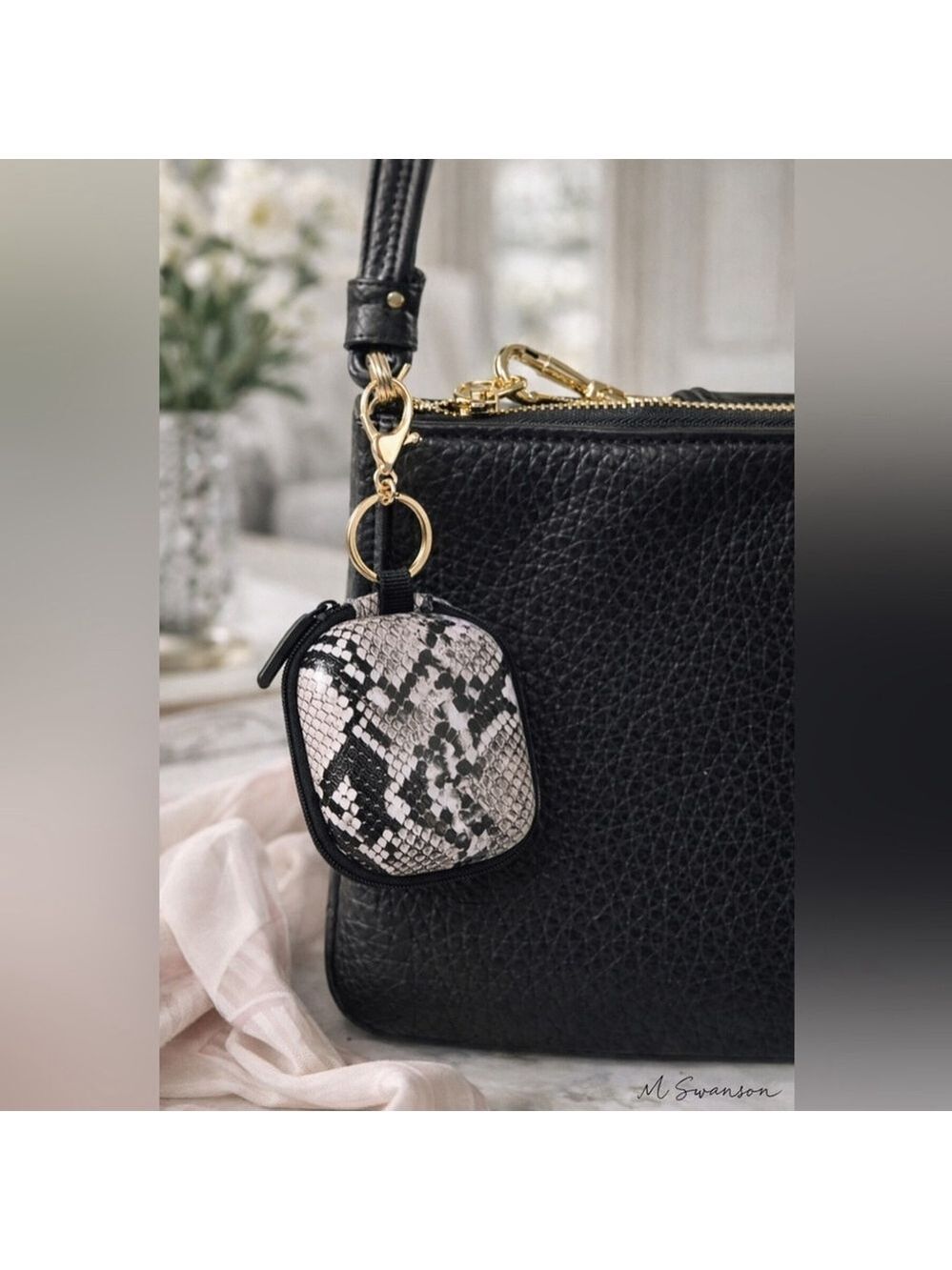 Ellie Rose Black Gray Snake Print Electronics Pouch
